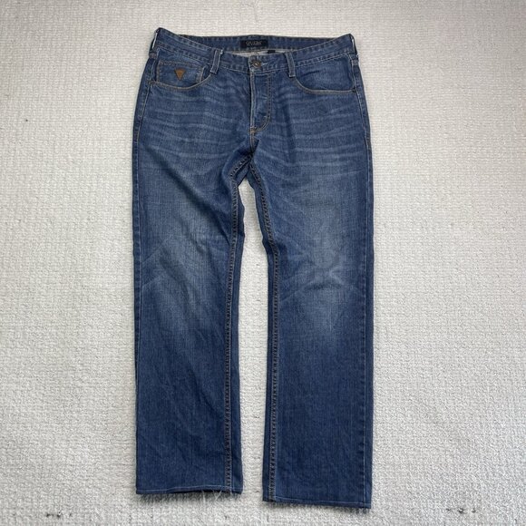 Guess Vermont Slim Men Blue Denim Cotton Straight Leg Distressed Jean Size 34X29 - Picture 1 of 9